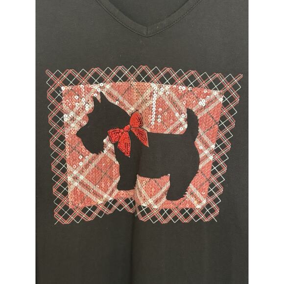 B.L.E.U. Scottie Dog Black 3/4 Sleeve Sequin Top Size 1x Christmas Holiday Party - Picture 4 of 5